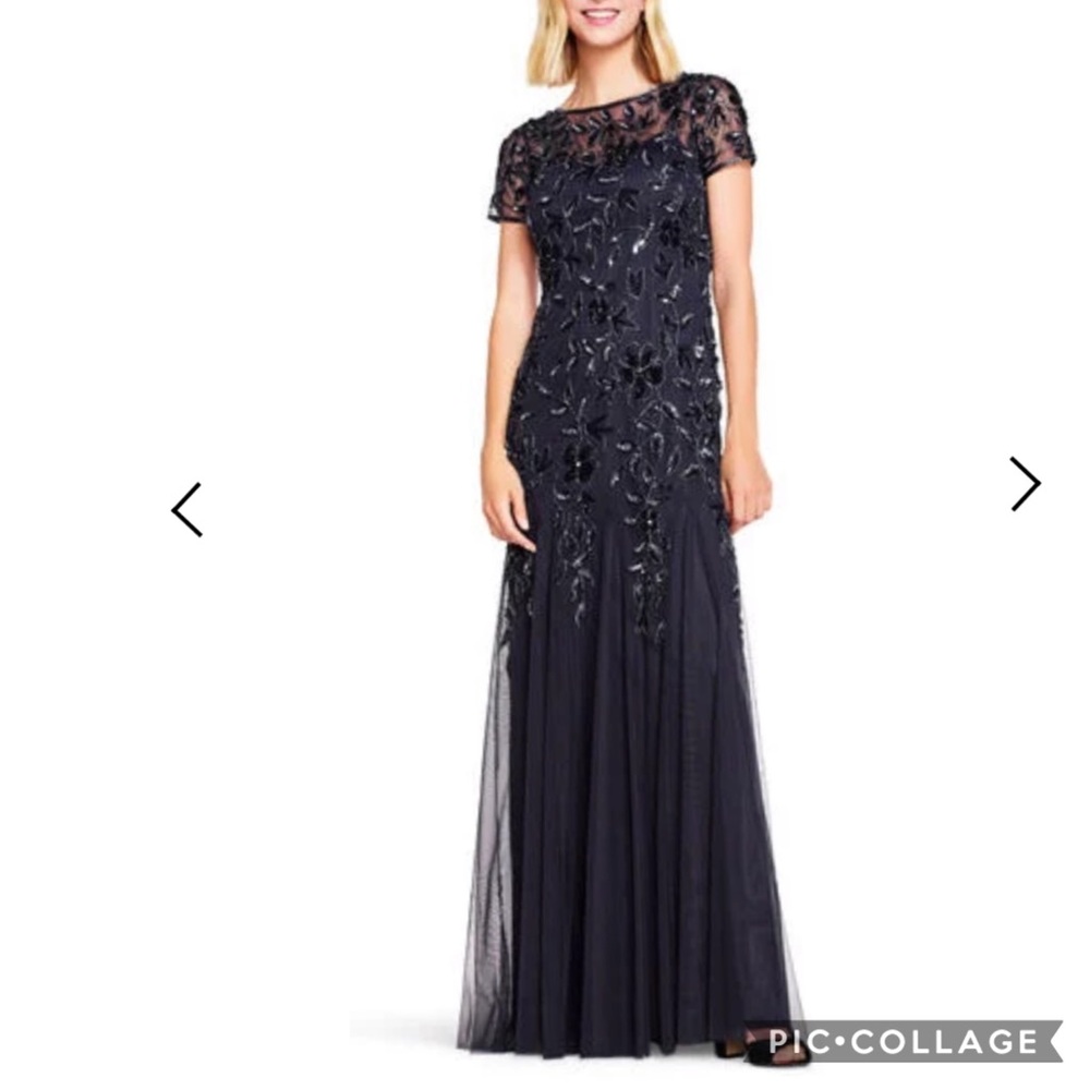 Adrianna papell PLUS SIZyshort sleeves Floral Beaded Godet long Gown - Picture 5 of 16